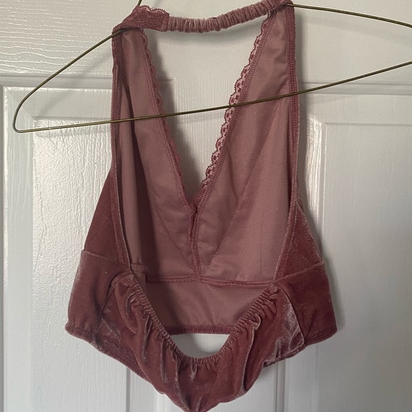 pink velvet small stretch halter lace bralette - Picture 6 of 12
